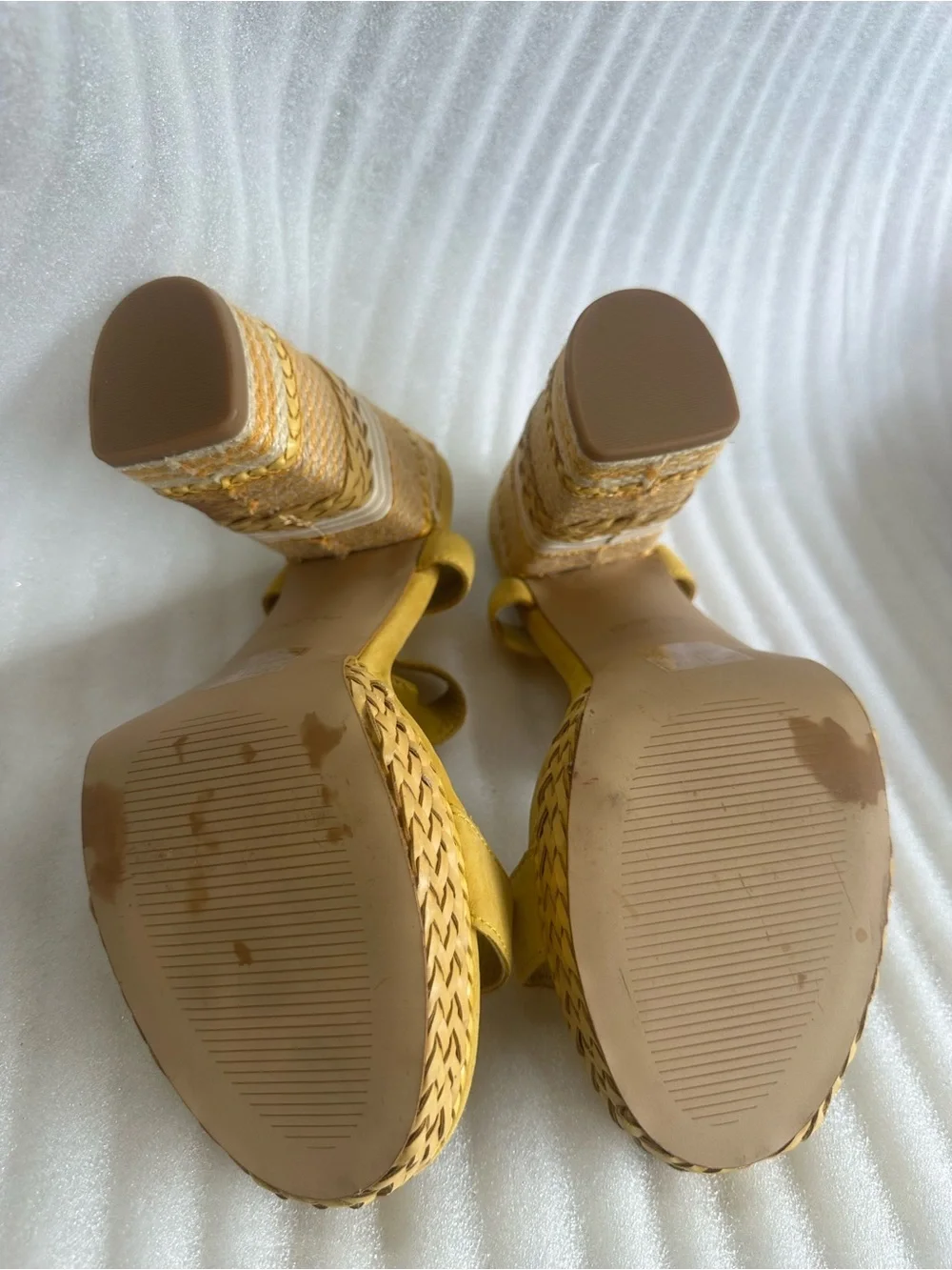 Aldo Mustard Yellow Wedge Espadrille Sandals with Ankle Strap